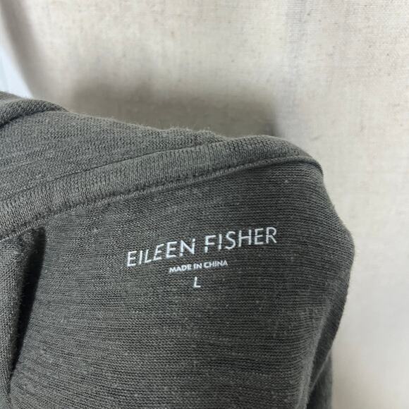 Eileen Fisher Women Top Size L Olive Hemp Organic Cotton Hoodie Oversized Dolman - Picture 5 of 7
